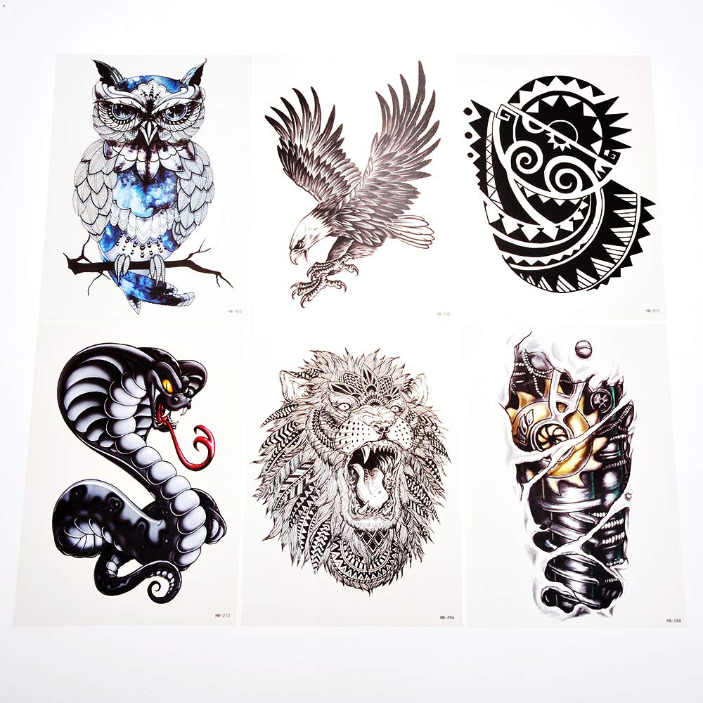 PowerTRC Temporary Tattoo Stickers, 16 Sheets Body Arm Chest Shoulder Tattoos For Men And Women, Tattoos For Halloween, Parties, Festivals. Unique Designs Animals, Symbols, And More