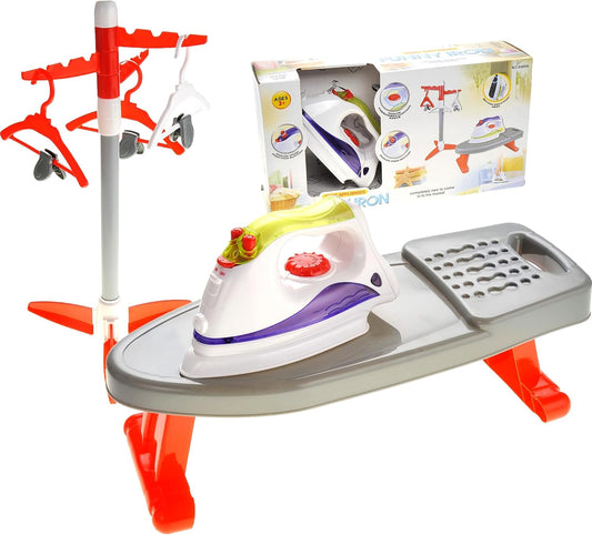 Pretend Laundry Play Set Toy for Toddlers, Ironing Board Toy Set with Realistic Light & Sound Iron, Dryer, Hanger for Kids, Pretend Play for Toddlers 3-5
