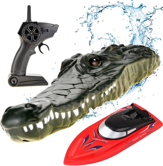 Remote Control Alligator Head Boat, 2 in 1 RC Speed Boat for Pools and Lakes, Switch Between Gator Head and Speed Boat, Rechargeable Battery Floating Crocodile Prank Gift for Boys & Girls