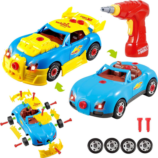 Take Apart Racing Car Toddler Toys Set, 30 Pcs Stem Learning Education Toy Build Your Own Car Construction Set with Drill, Light, Sound