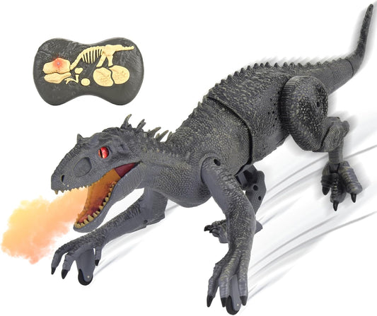 Remote Control Dinosaur, Auto Mist Spraying RC LED Sound Rechargeable USB Port Realistic Outdoor 2.4G RC Dinosaur Toys