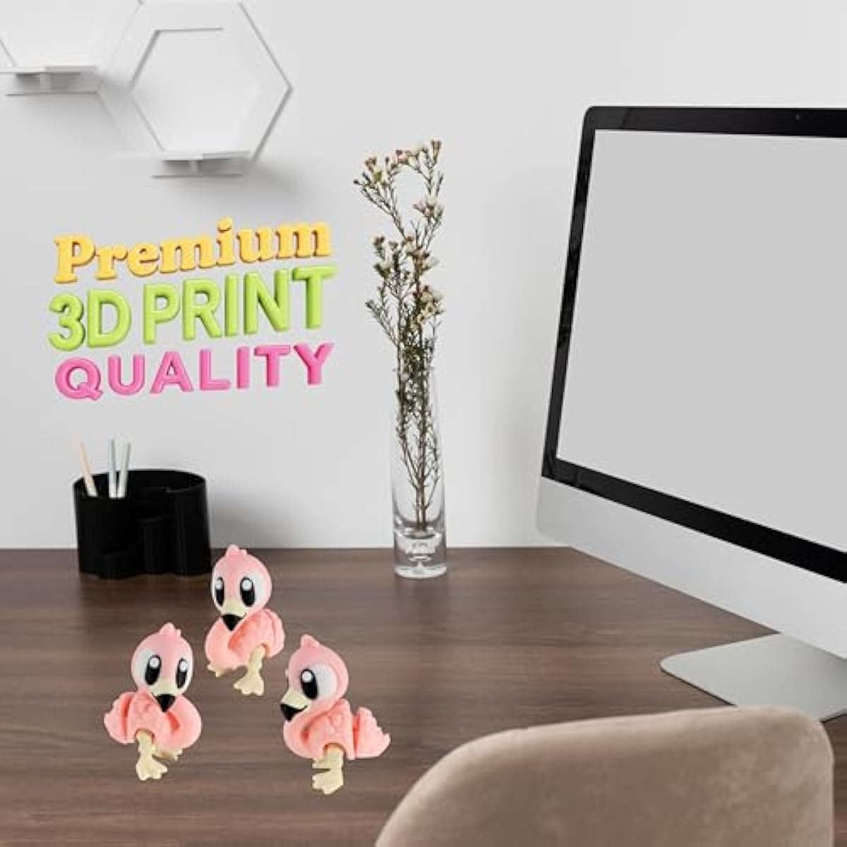 PowerTRC 3D Printed Articulated Flamingo Fidget Toy 3 Pack – Flexible Cute Animal Desk Decor, Adult Fidget Collectible – 3D Printed in USA