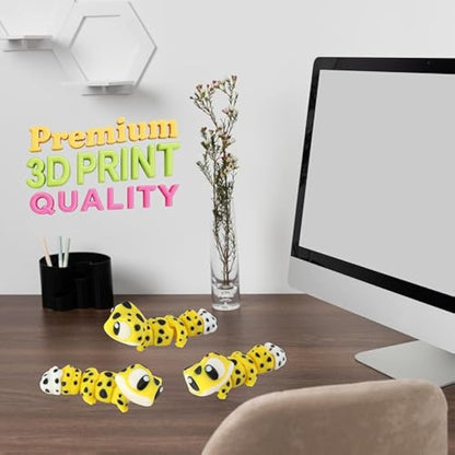 3D Printed Articulated Gecko Fidget Toy 3 Pack – Flexible Cute Animal Desk Decor, Adult Fidget Collectible – 3D Printed in USA