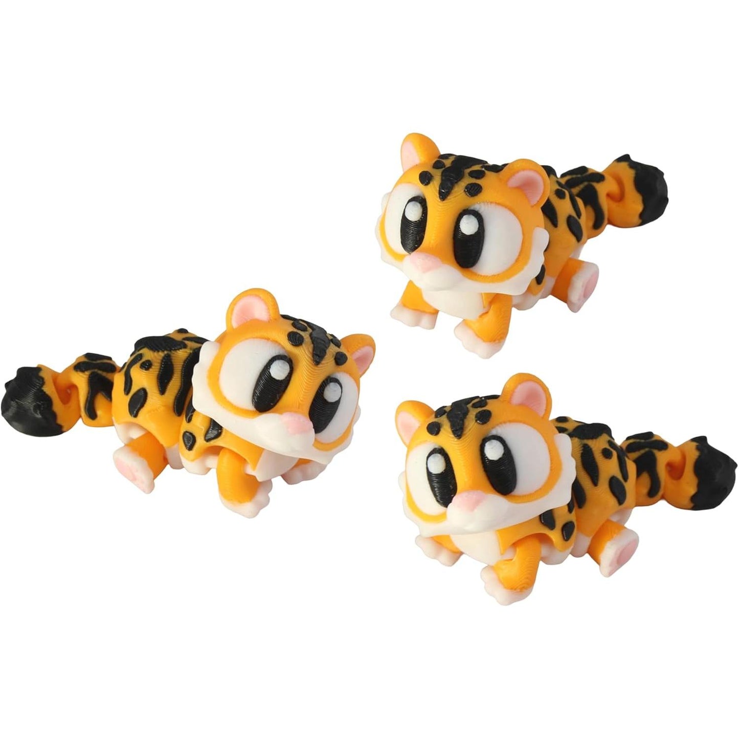 3D Printed Articulated Tiger Fidget Toy 3 Pack – Flexible Cute Animal Desk Decor, Adult Stress Relief Collectible – 3D Printed in USA