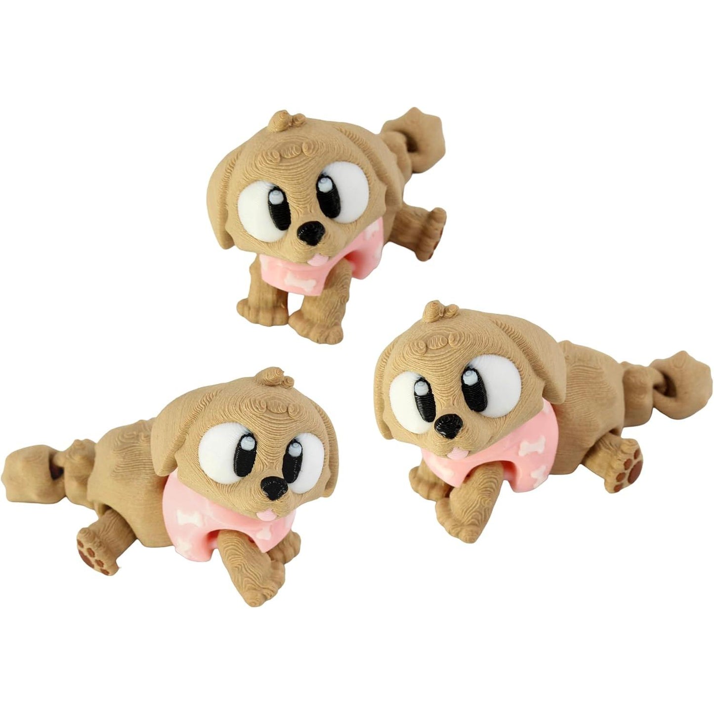 3D Printed Articulated Golden Retriever Dog Fidget Toy 3 Pack – Flexible Cute Animal Desk Decor, Adult Stress Relief Collectible – 3D Printed in USA