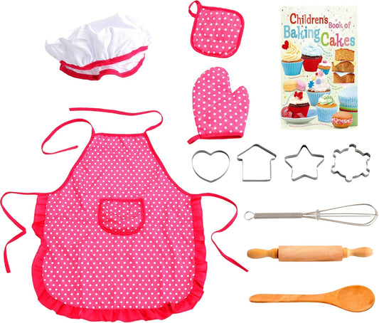 Toddler Cooking Apron for Girls, Cooking and Baking Set for Little Girls, Toddler Chef Outfit Chef Costume Kids Chef Hat and Apron 3-5 Pretend Play