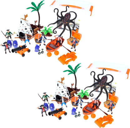 Pirate Action Figures with Pirates, Sea Monsters, Boats, Treasure Chests, Cannons and Figurines Playset for Kids
