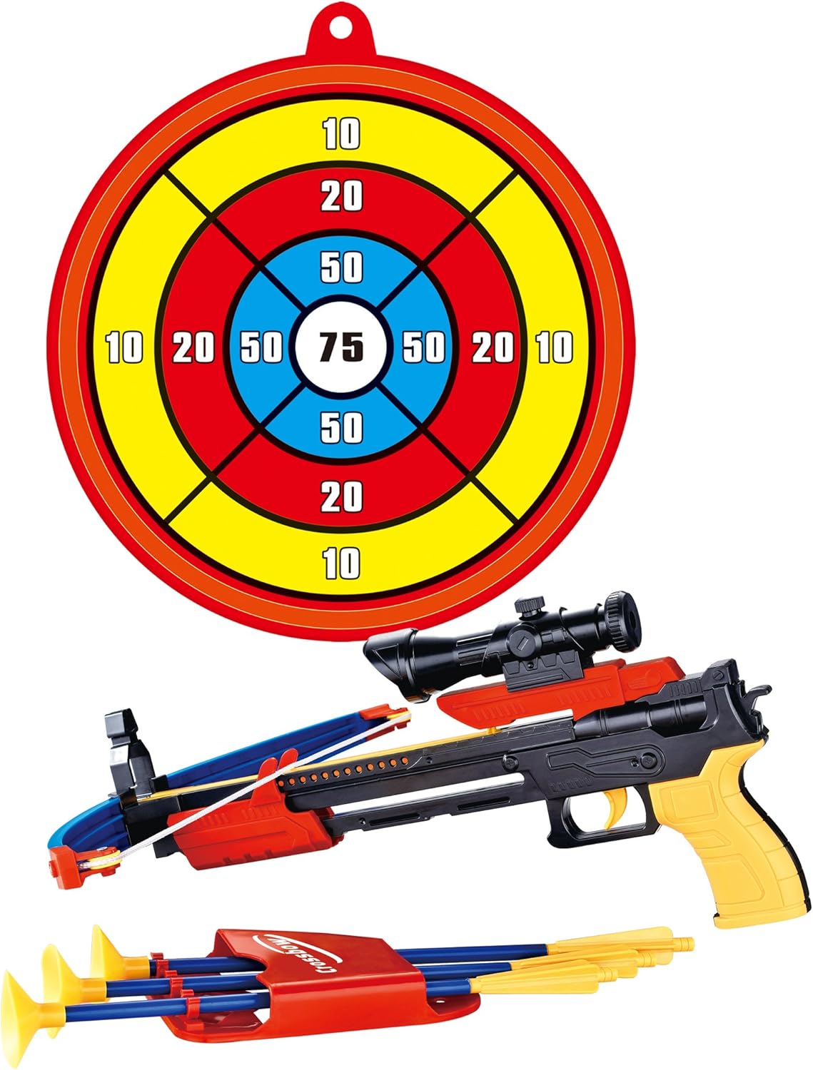 PowerTRC Crossbow and Arrow Archery Toy Set with 3 Suction Cup Arrow Tips and a Target | Outdoor Practice Shooting Crossbow Games for Boys and Girls