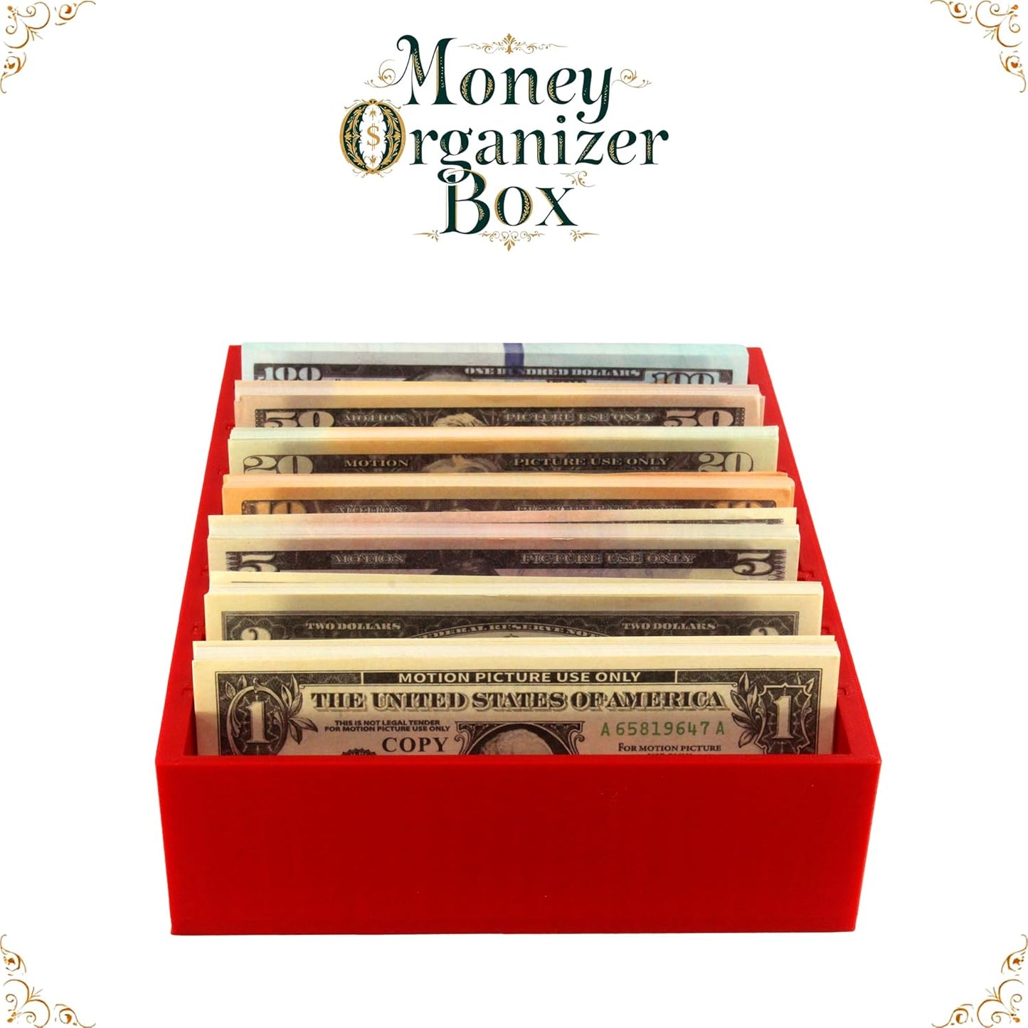 Money Organizer for Cash – 8 Compartment Money Holder, Cash Organizer, Cash Holder, Cash Divider Box, Cash Tray (Red)