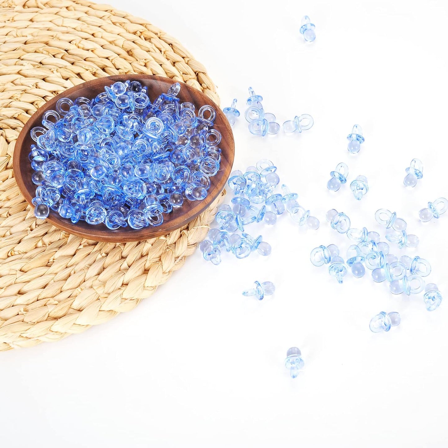 144 Pcs Mini Acrylic Blue Pacifiers for Baby Shower Games, 0.86 Inch Bulk Baby Shower Decoration Chupones para Gender Reveal Table Decorations Party Favors