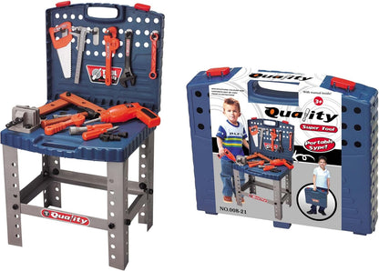 PowerTRC Kids Tool Workbench Set with Electronic Cordless Drill and 11 Pretend Play Construction Tool Accessories