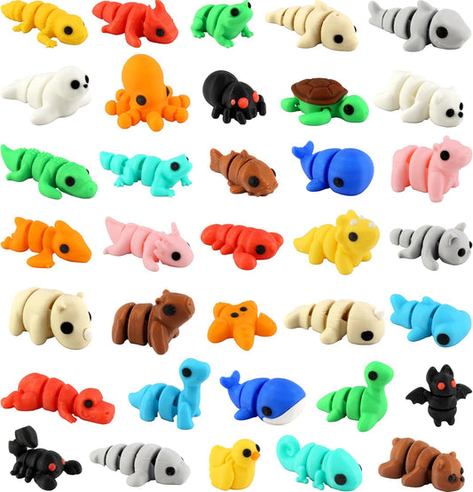 PowerTRC 35 Pcs 3D Printed Animals Set, 2 inches Mini 3D Printed Animals, Cute Pocket Pets Animal Figurine Toys, Articulated Flexible Fidget Toy for Desk Decoration, Goody Bag Stuffers