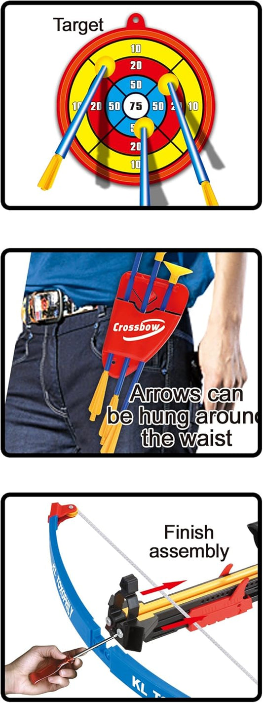 PowerTRC Crossbow and Arrow Archery Toy Set with 3 Suction Cup Arrow Tips and a Target | Outdoor Practice Shooting Crossbow Games for Boys and Girls