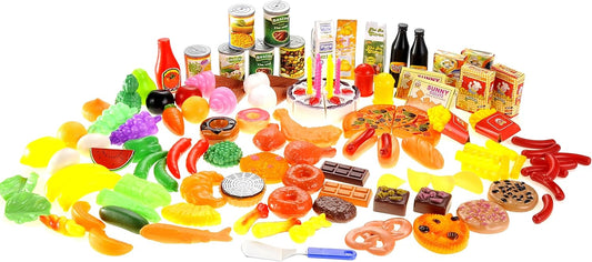 130 Pieces Deluxe Assorted Play Food Pack Set | Colorful Pretend Play Kitchen Accessories | Unique Gift for Toddlers, Boys & Girls