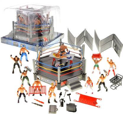 32 Pcs Wrestling Toys for Kids, Wrestler Play Set with 2 Wrestle Rings Style, 12 Super Wrestlers, Many Realistic Accessories, Toy Figures Cake Topper Birthday Party Decoration Play Set Gift