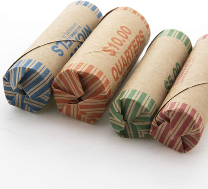 Assorted Coin Wrappers Rolls, Made in USA, Quarters Pennies Nickels Dimes, Durable Preformed Paper Coins Tubes (36/Pack), 1-Pack