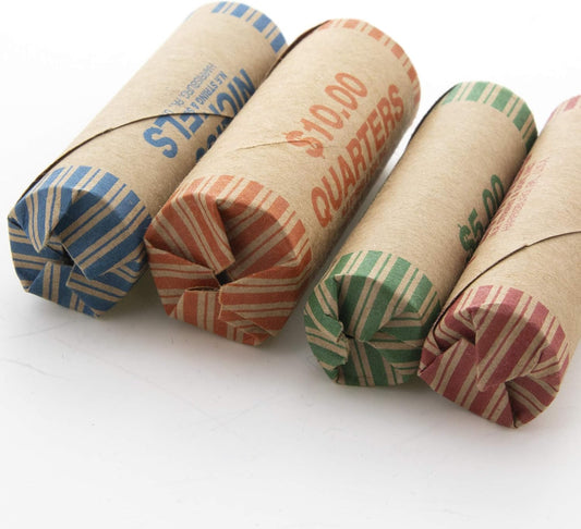 Assorted Coin Wrappers Rolls, Made in USA, Quarters Pennies Nickels Dimes, Durable Preformed Paper Coins Tubes (36/Pack), 1-Pack