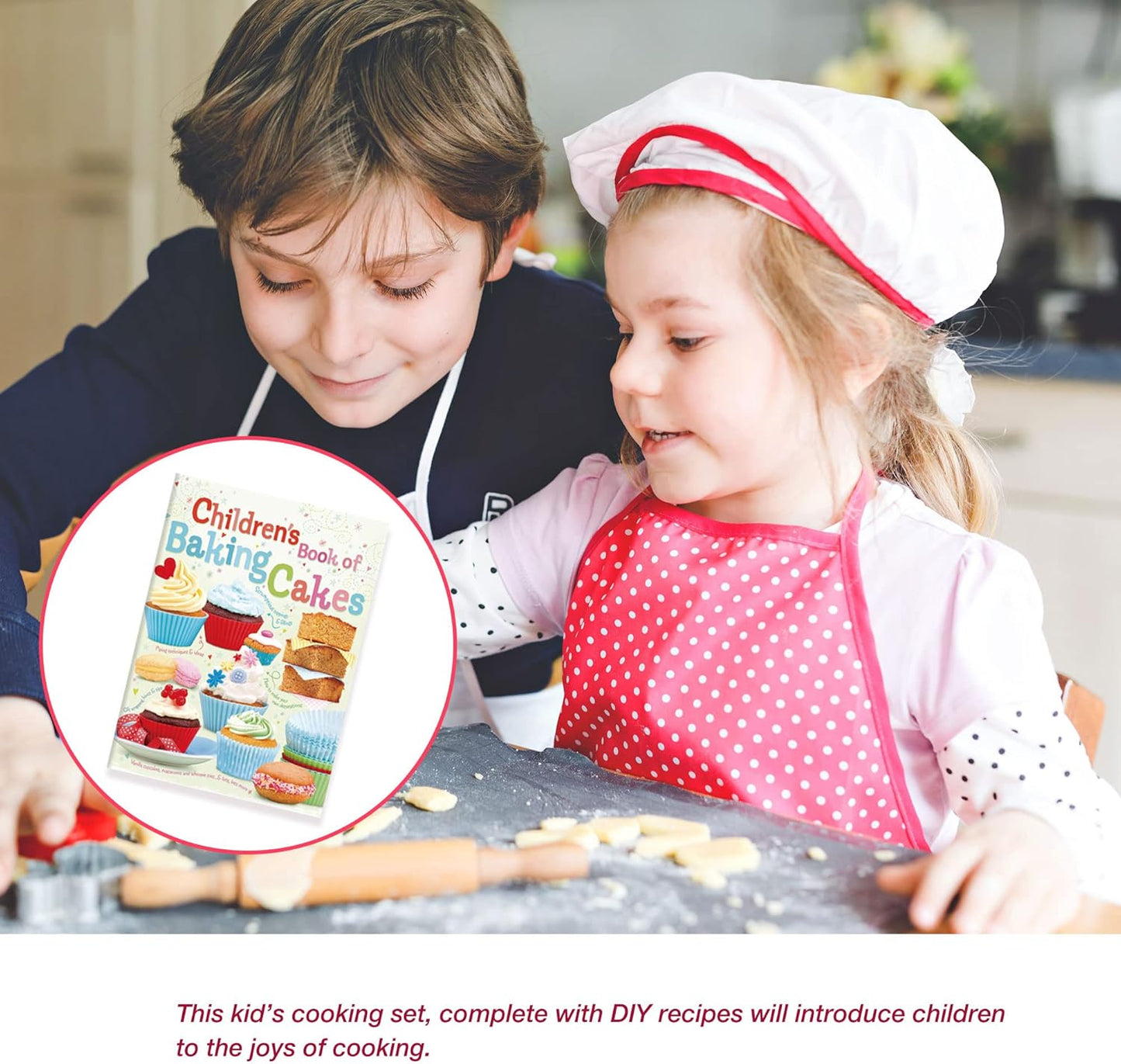 Toddler Cooking Apron for Girls, Cooking and Baking Set for Little Girls, Toddler Chef Outfit Chef Costume Kids Chef Hat and Apron 3-5 Pretend Play