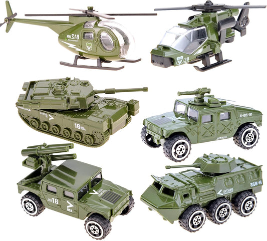 Diecast Military Vehicles, 6 Pack Alloy Metal Vehicles Models Car Toys Army Toys, Tank, Truck, Panzer, Anti Air Vehicle, and Helicopters Playset for Kids Toddlers Boys