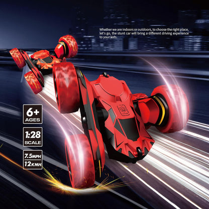 PowerTRC RC Stunt Car Remote Control Car 360° Rotating 4WD Double-Sided Flips Car Toy for Boys Girls Birthday Gift Red