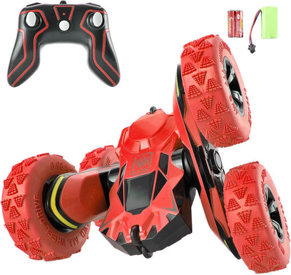 PowerTRC RC Stunt Car Remote Control Car 360° Rotating 4WD Double-Sided Flips Car Toy for Boys Girls Birthday Gift Red