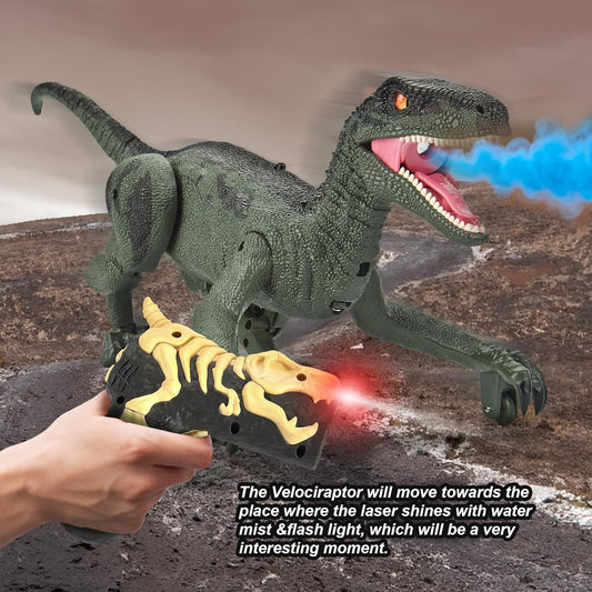 Remote Control Dinosaur for Boys 4-7, RC Dinosaur Toys for Kids 3-5 with Realistic Legs & Spray Stream, LED Light Chasing Dinosaur Toys for Kids 8-12 Birthday Gift Green