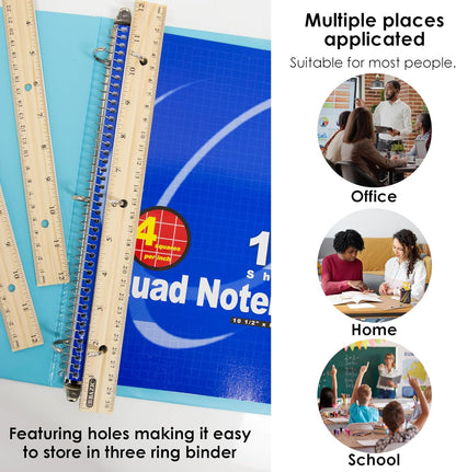 Wooden Ruler 12" (30cm), Singel Metal Edge, Inches Centimeter Metric Measuring Drafting Rulers, for Students School Supplies (3/Pack), 1-Pack