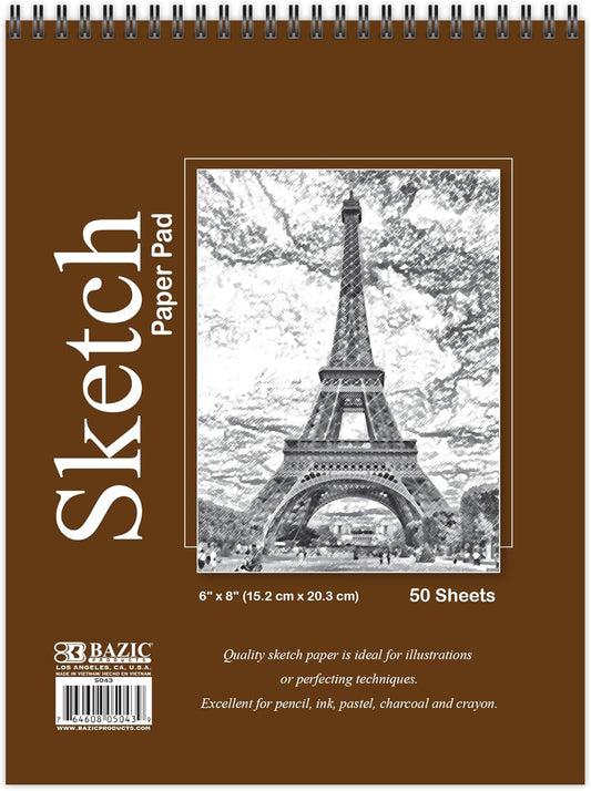 Sketch Pad 50 Sheet 6" X 8", Top Bound Spiral Sketchbook Drawing Pads, Sketching Paper Coloring Book for Artist School, 1-Pack