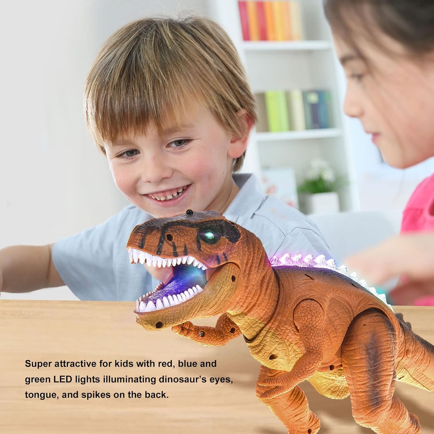 PowerTRC Remote Control Dinosaur T-Rex Toy for Kids | Realistic Prehistoric Sounds | Dinosaur Robot Toy Lights Up and Roars | Walking RC T-Rex Robot Toy (Brown)