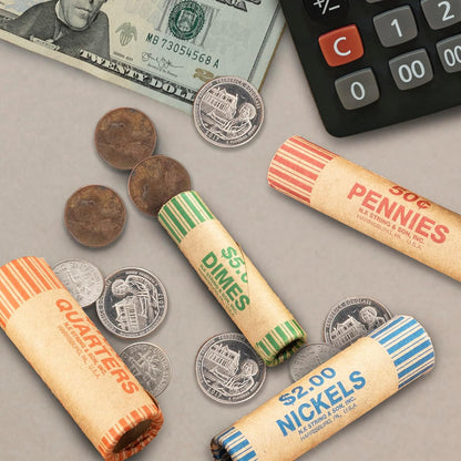 Assorted Coin Wrappers Rolls, Made in USA, Quarters Pennies Nickels Dimes, Durable Preformed Paper Coins Tubes (36/Pack), 1-Pack