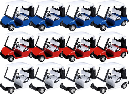 6 Pcs Diecast Toy Golf Carts with Clubs, Mini Metal Alloy Die Cast Pullback Display Model Desk Decor Golf Cart Cake Decorations Topper (4.75 inches)