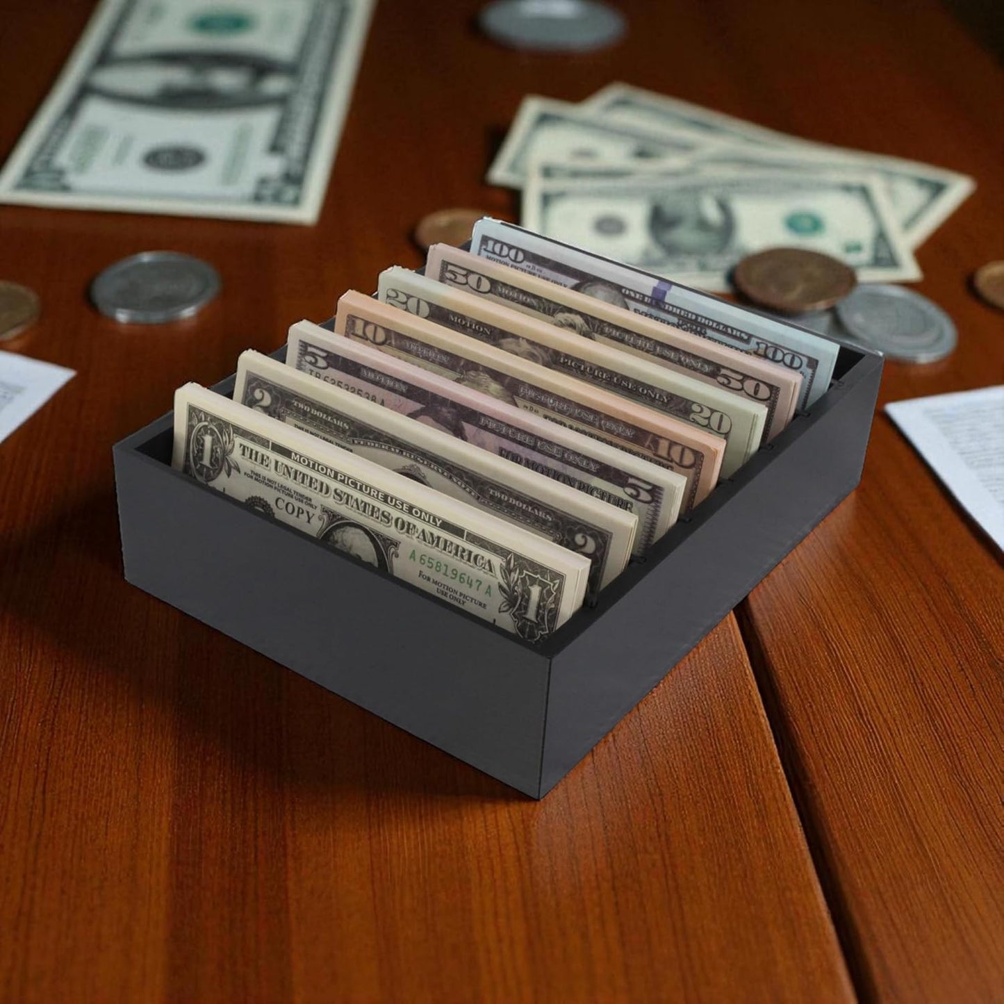 Money Organizer for Cash – 8 Compartment Money Holder, Cash Organizer, Cash Holder, Cash Divider Box, Cash Tray (Black)