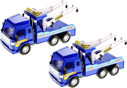 PowerTRC Tow Truck Toy for Kids | 13 inch Push & Go Realistic Friction Powered Police Wrecker with Adjustable Double Hook Christmas Toy Gift for Ages 3 & up (2 Sets)