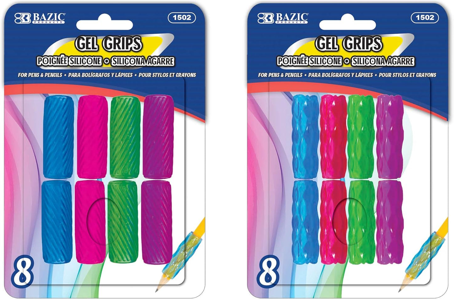 Assorted Color Gel Pencil Grip Pen Grip, Finger Grip Pencil Holder, Style May Vary (8/Pack), Pack of 1