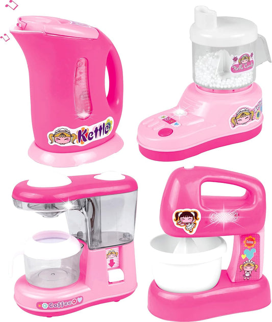 Kitchen Appliance Playset with Light & Sound – Includes Kettle, Coffee Maker, Mixer, and Accessories for Kids Age 4-8 – Fun Pretend Play Kitchen Appliances