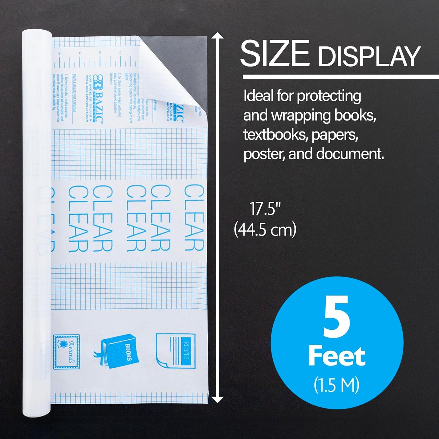 Book Wrap - Clear Book Cover Self Adhesive Book Protector for Book Covers for Paperbacks, Plastic Cover for Books, Clear Contact Paper Peel and Stick, 17.5" x 1.7 Yard Roll, 1-Roll