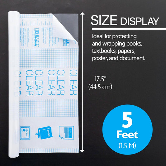 Book Wrap - Clear Book Cover Self Adhesive Book Protector for Book Covers for Paperbacks, Plastic Cover for Books, Clear Contact Paper Peel and Stick, 17.5" x 1.7 Yard Roll, 1-Roll