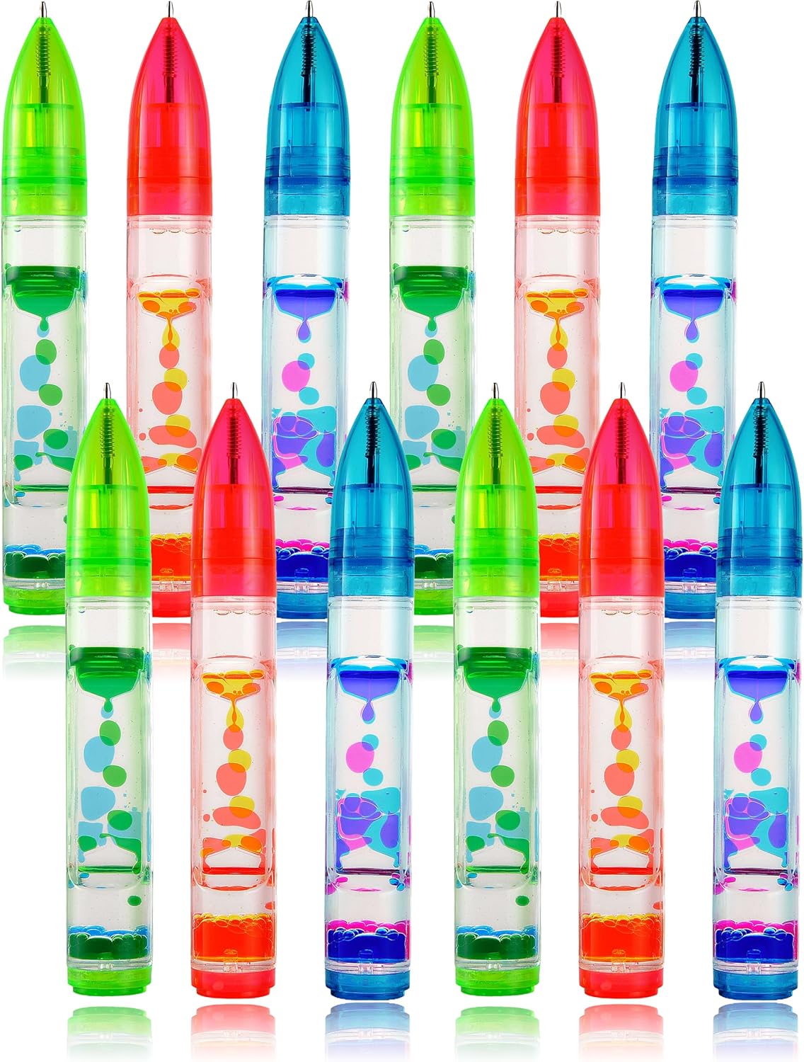Liquid Motion Bubbler Pens Toy, Liquid Timer Pen with Retractable Ball Point Pen, Colorful Anxiety Stress Relief Calming Relaxing Writing Cool Fidget Toys for Kids & Adults (Red, Blue, Green)