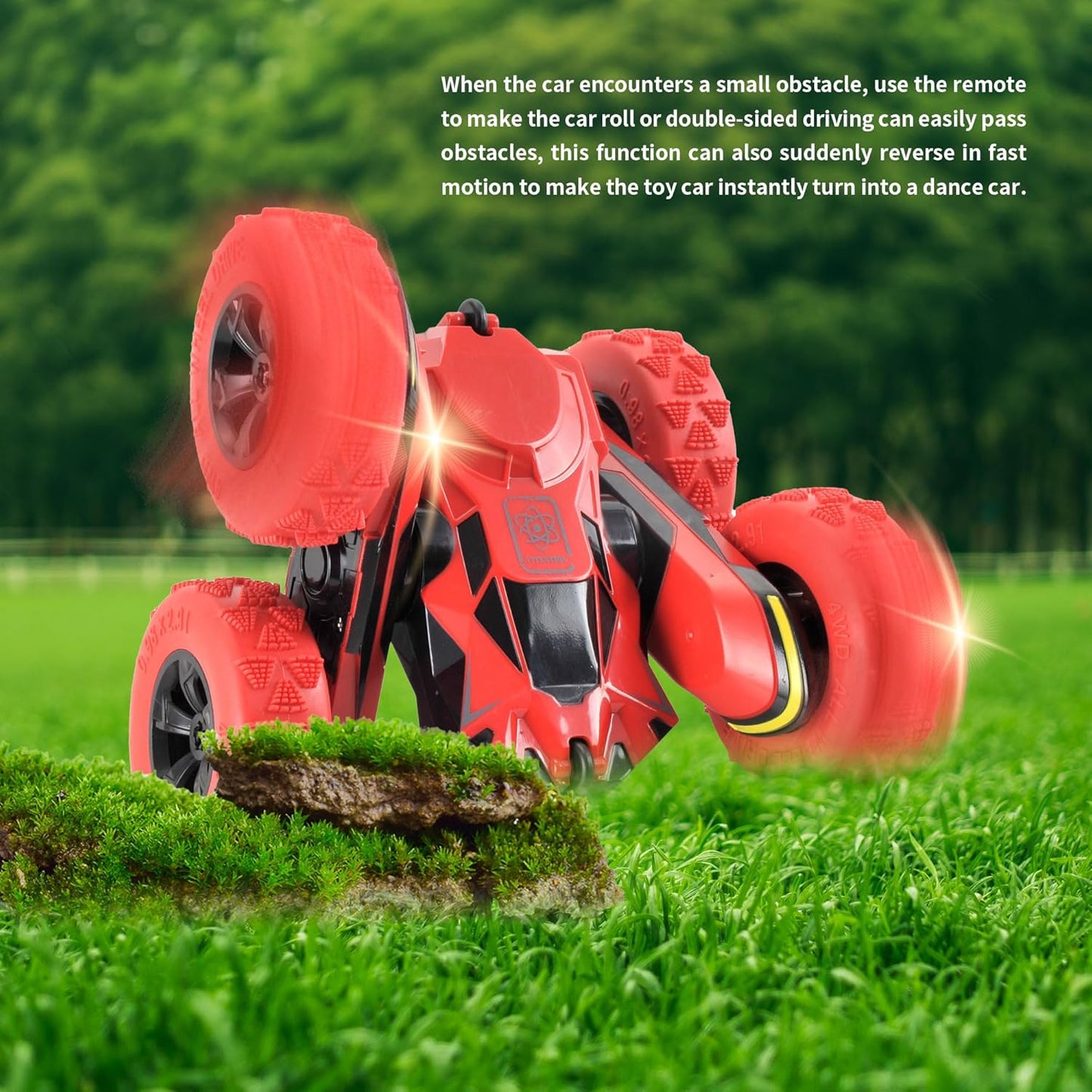 PowerTRC RC Stunt Car Remote Control Car 360° Rotating 4WD Double-Sided Flips Car Toy for Boys Girls Birthday Gift Red