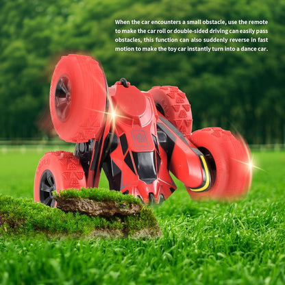 PowerTRC RC Stunt Car Remote Control Car 360° Rotating 4WD Double-Sided Flips Car Toy for Boys Girls Birthday Gift Red