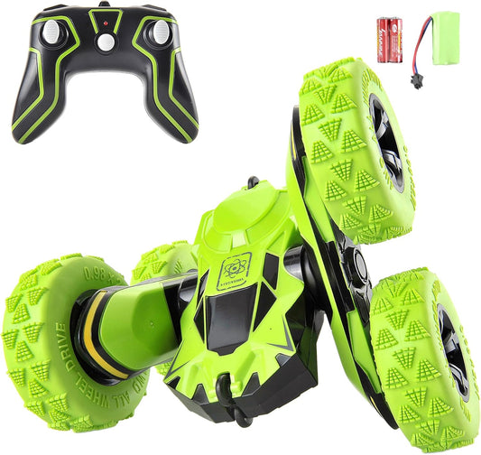 PowerTRC RC Stunt Remote Control Car 360° Rotating 4WD Double-Sided Flips Toy for Boys Girls Birthday Gift Green
