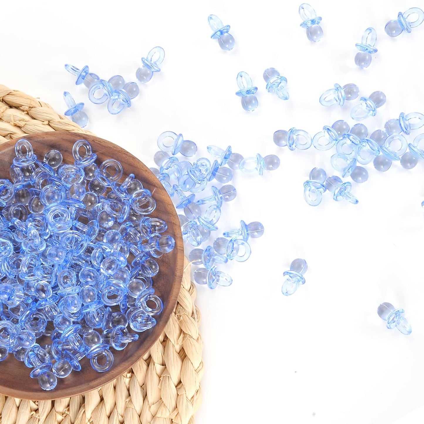 144 Pcs Mini Acrylic Blue Pacifiers for Baby Shower Games, 0.86 Inch Bulk Baby Shower Decoration Chupones para Gender Reveal Table Decorations Party Favors