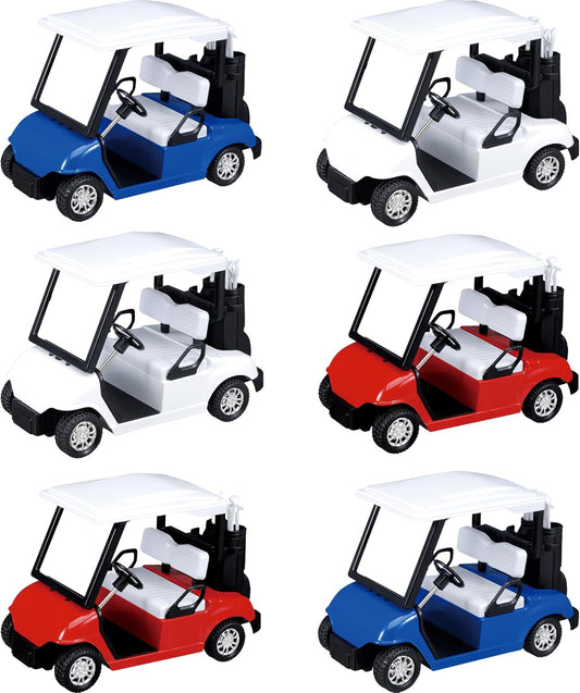 6 Pcs Diecast Toy Golf Carts with Clubs, Mini Metal Alloy Die Cast Pullback Display Model Desk Decor Golf Cart Cake Decorations Topper (4.75 inches)