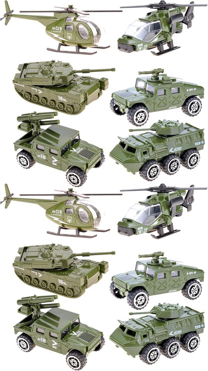 Diecast Military Vehicles, 6 Pack Alloy Metal Vehicles Models Car Toys Army Toys, Tank, Truck, Panzer, Anti Air Vehicle, and Helicopters Playset for Kids Toddlers Boys