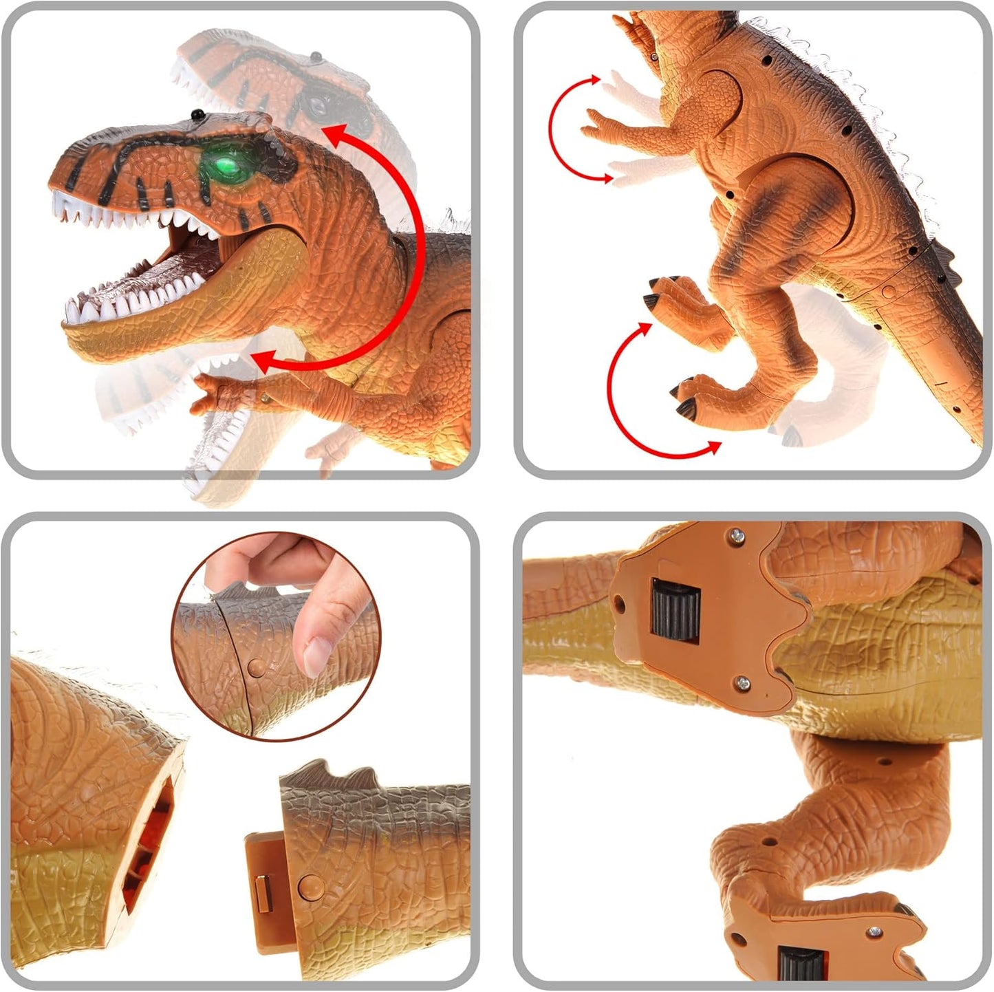 PowerTRC Remote Control Dinosaur T-Rex Toy for Kids | Realistic Prehistoric Sounds | Dinosaur Robot Toy Lights Up and Roars | Walking RC T-Rex Robot Toy (Brown)