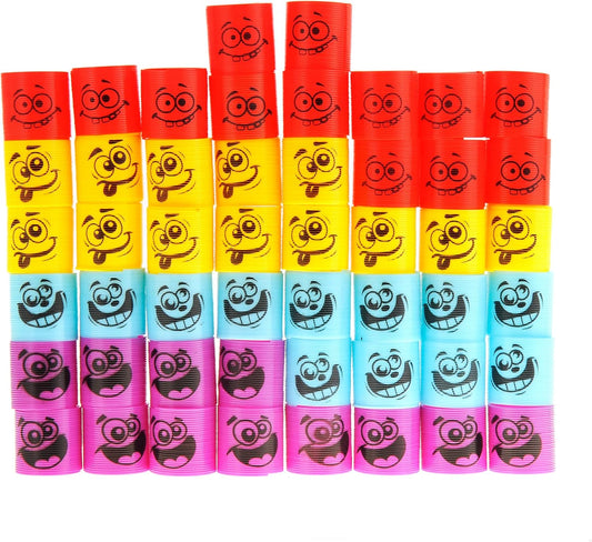 PowerTRC 72 Pcs Mini Slinky Party Favors Mini Slinkies Bulk, Emoticon Rainbow Spring Toys Goodie Bag Stuffer, Coil Spring Toy for Carnival Prize Classroom Exchange Gifts