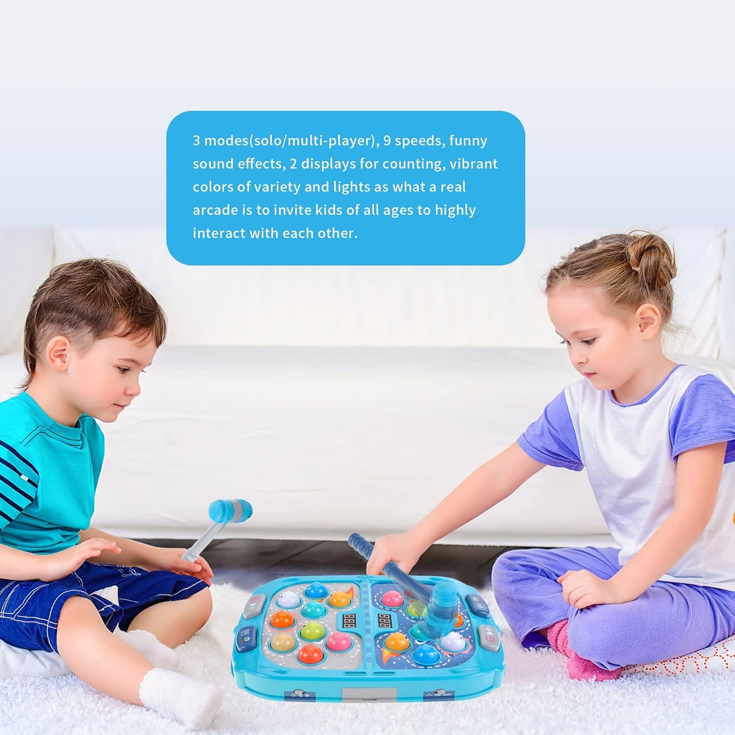 Whack Mole Game for Toddlers, Alien Pounding Toys Set with 2 Hammers for Kids 3 4 5 6+ Years Old Boys Girls, Whack Game Mole Toy Interactive Early Developmental Toy with Sound & Light 15”x11”