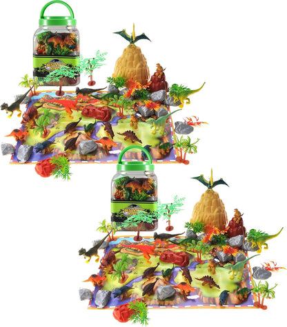 PowerTRC Jurassic Dinosaur Figures Playset with Trees, Rocks, Playmat & Container, Create a Realistic Prehistoric Dino Park, Dinosaur Toys for Kids 3-5, Gift for Boys and Girls 3 4 5 6 7