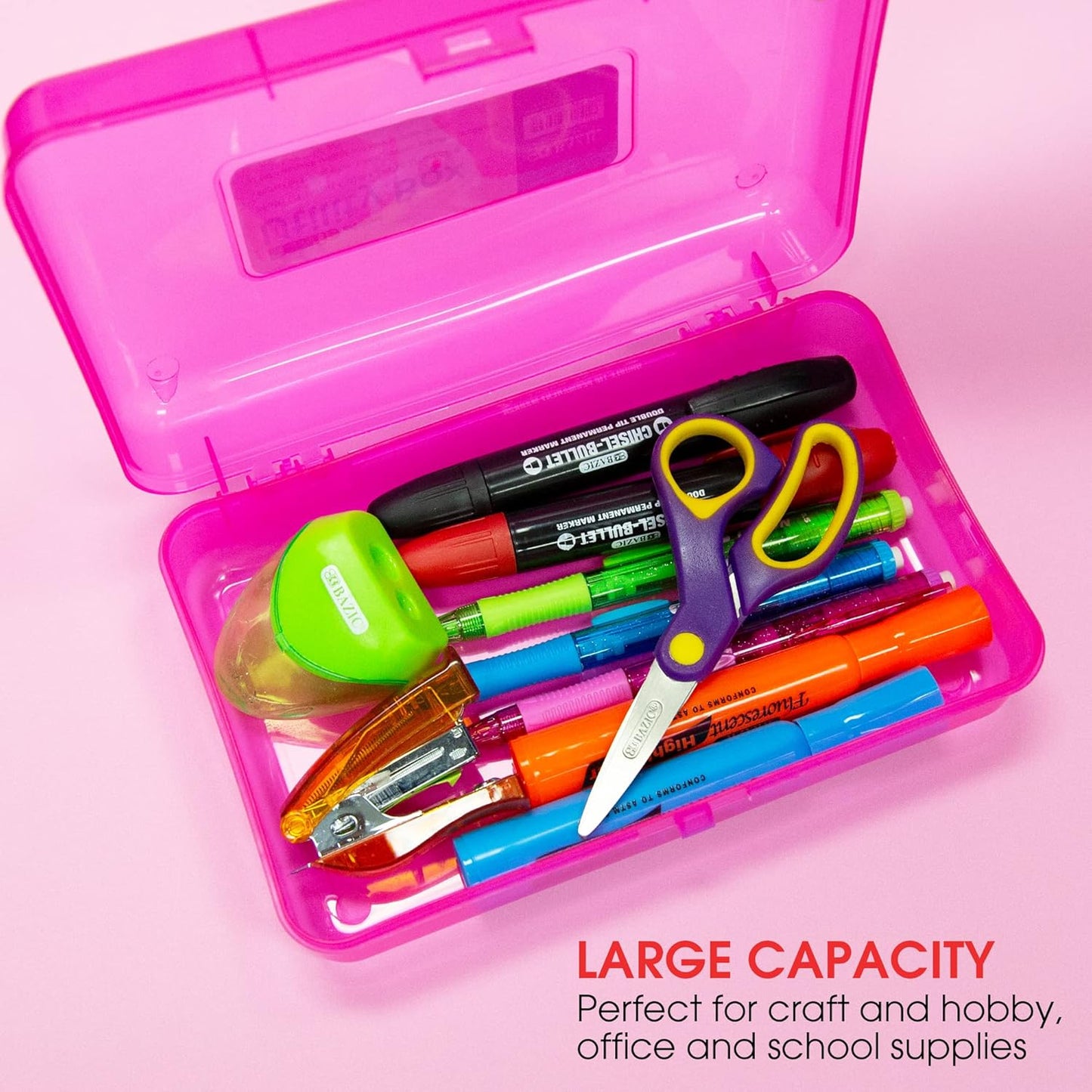 Plastic Pencil Case Utility Storage Box, Bright Color, Multi Purpose Organizer for Pens Pencils, 4-Pack