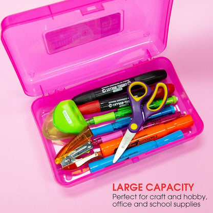 Plastic Pencil Case Utility Storage Box, Bright Color, Multi Purpose Organizer for Pens Pencils, 4-Pack